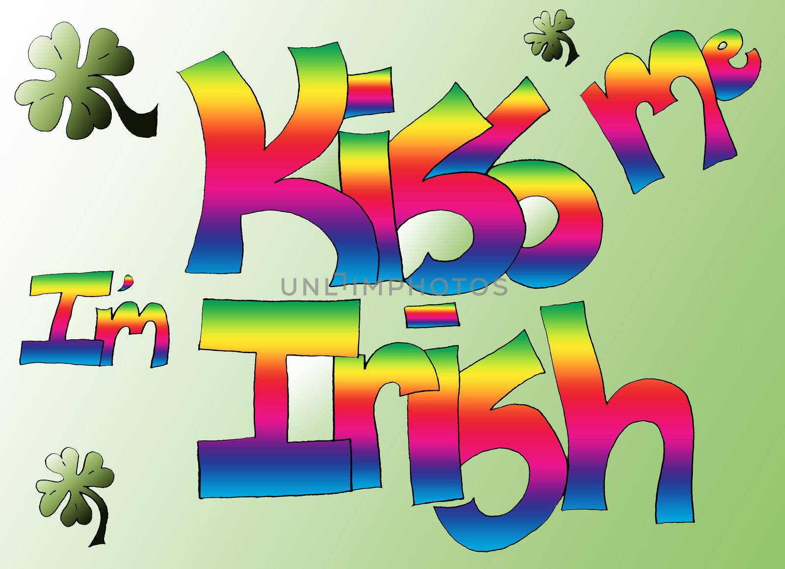 A mixed media sign that reads kiss me I'm Irish, and gradient colored in photo shop.