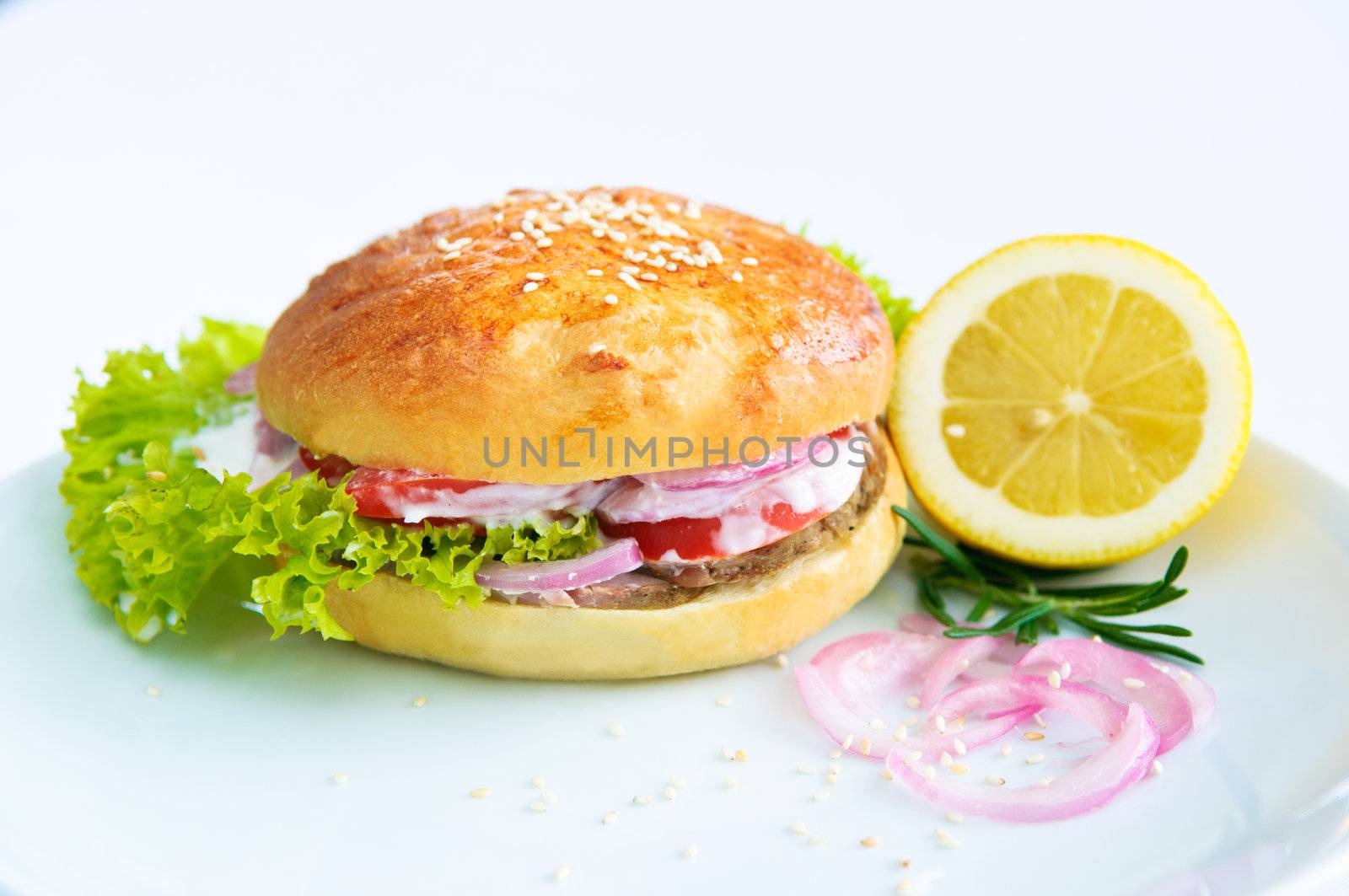 A big juicy burger ready to satiate your lunchtime appetite
