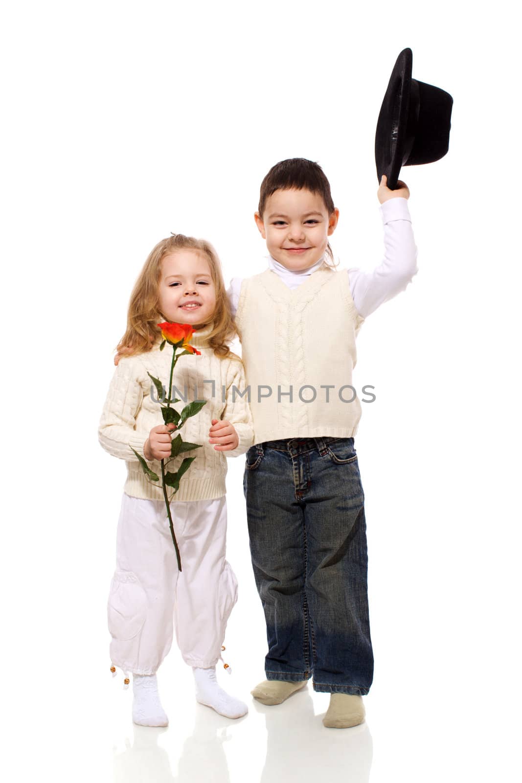 little couple posing together isolated on white