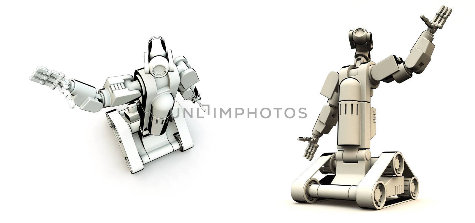 A pair of futuristic robots.