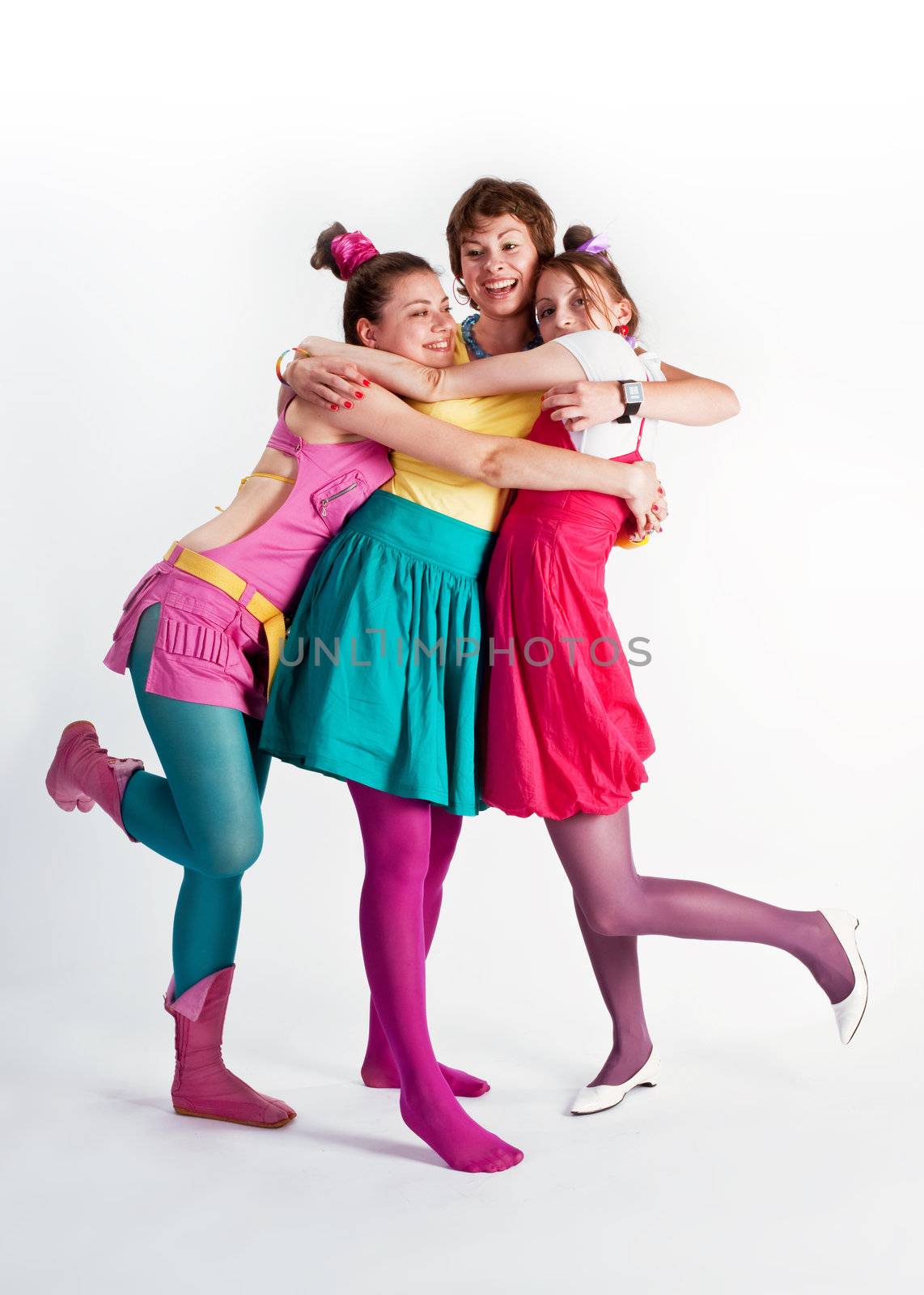people series: three young girls in bright clothes