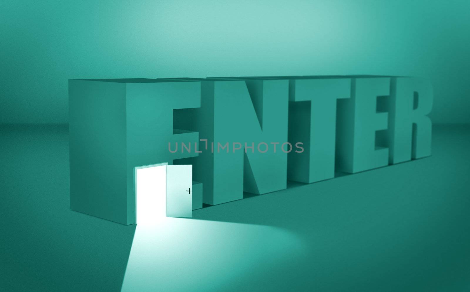 conceptual illustration with doors on word