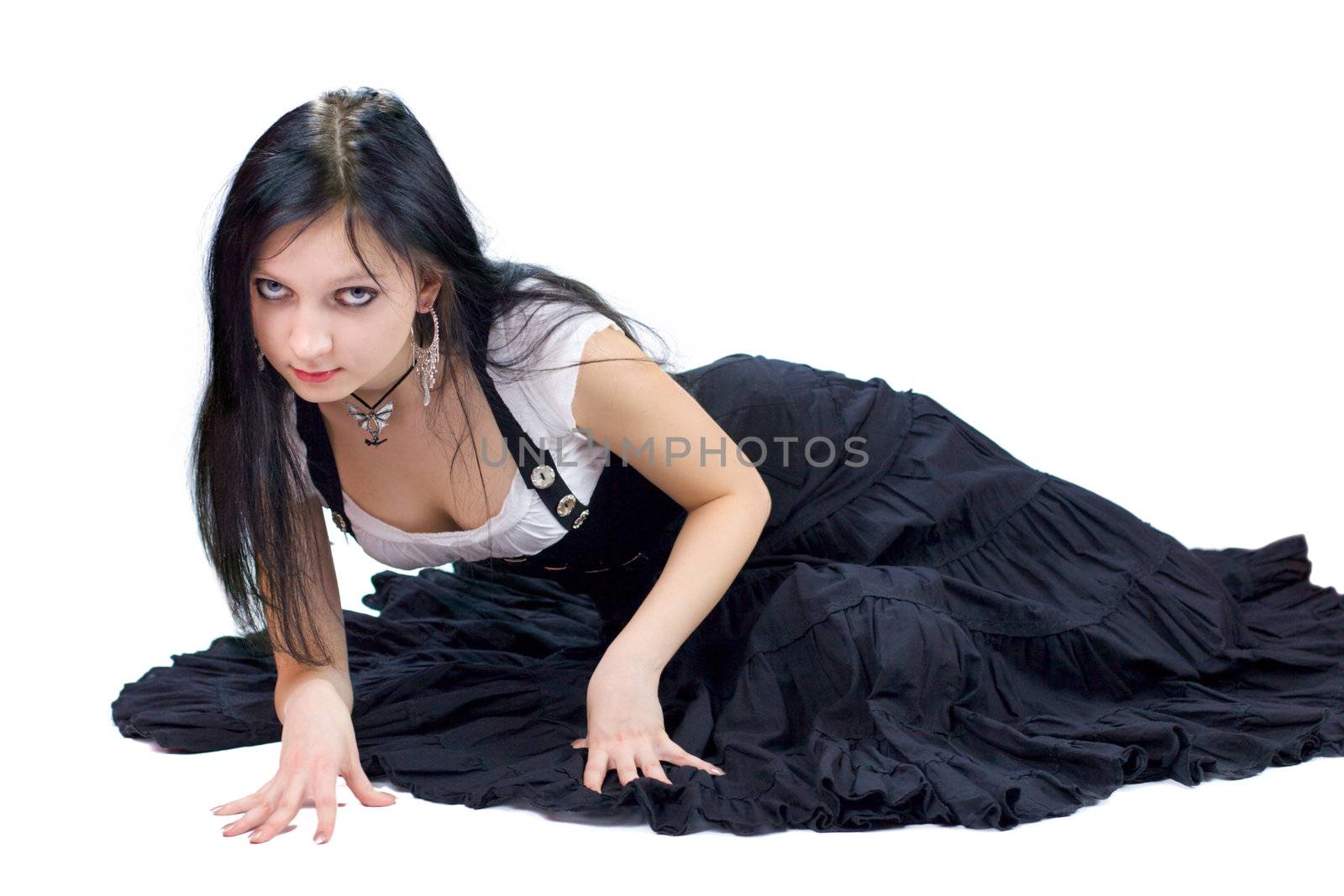 Beautiful young Gothic Girl isolated on white