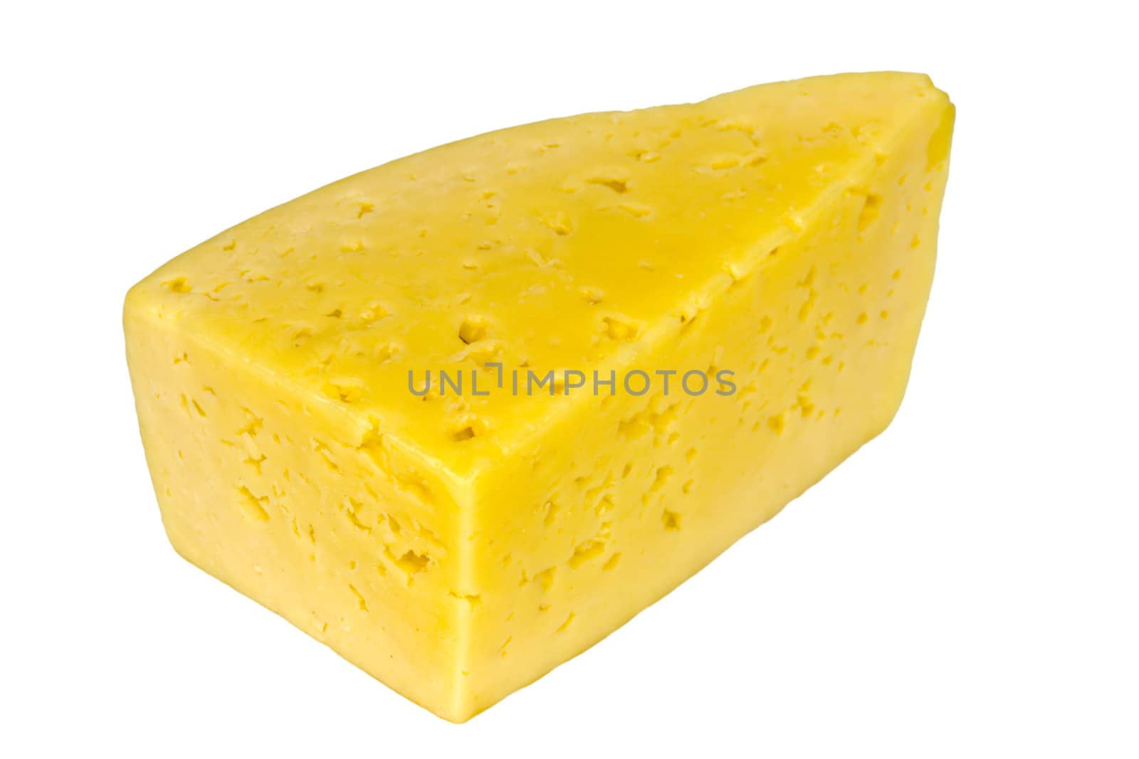 One piece of yellow Cheese isolated on white