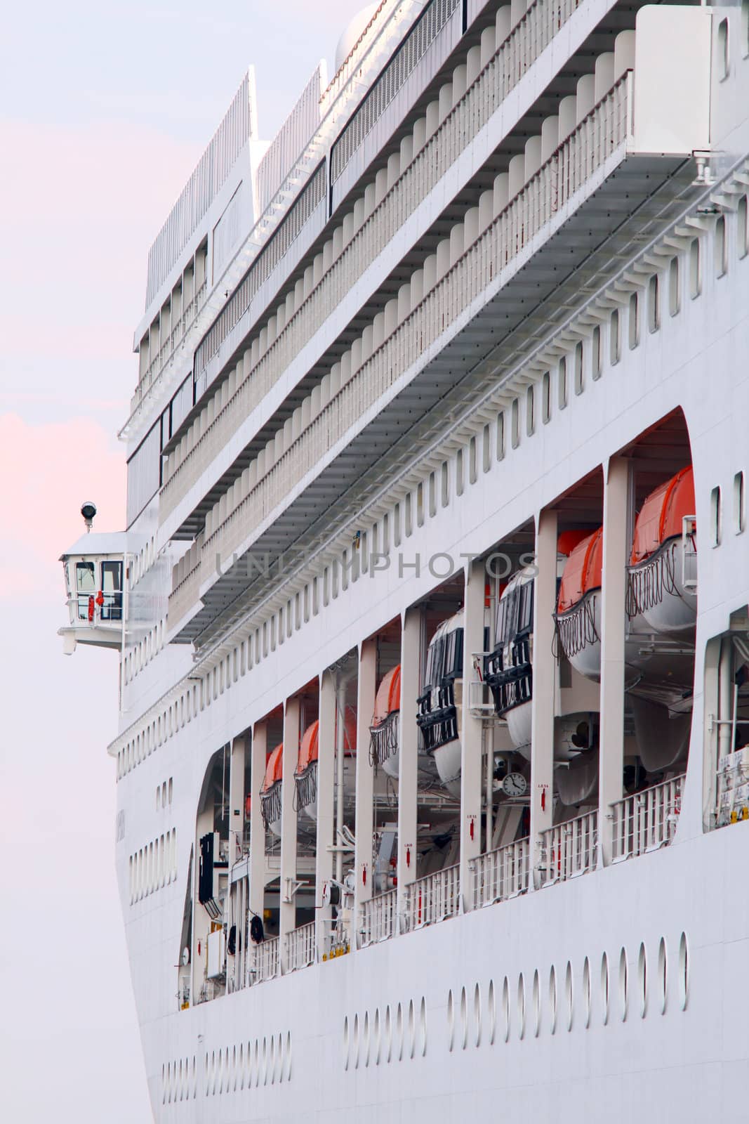 Side view of the passenger ferry with windows and emergency equipment