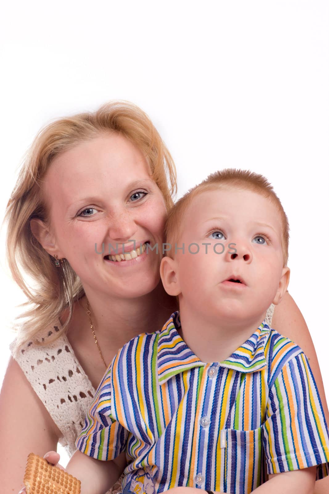 Mother and son together isolated on white