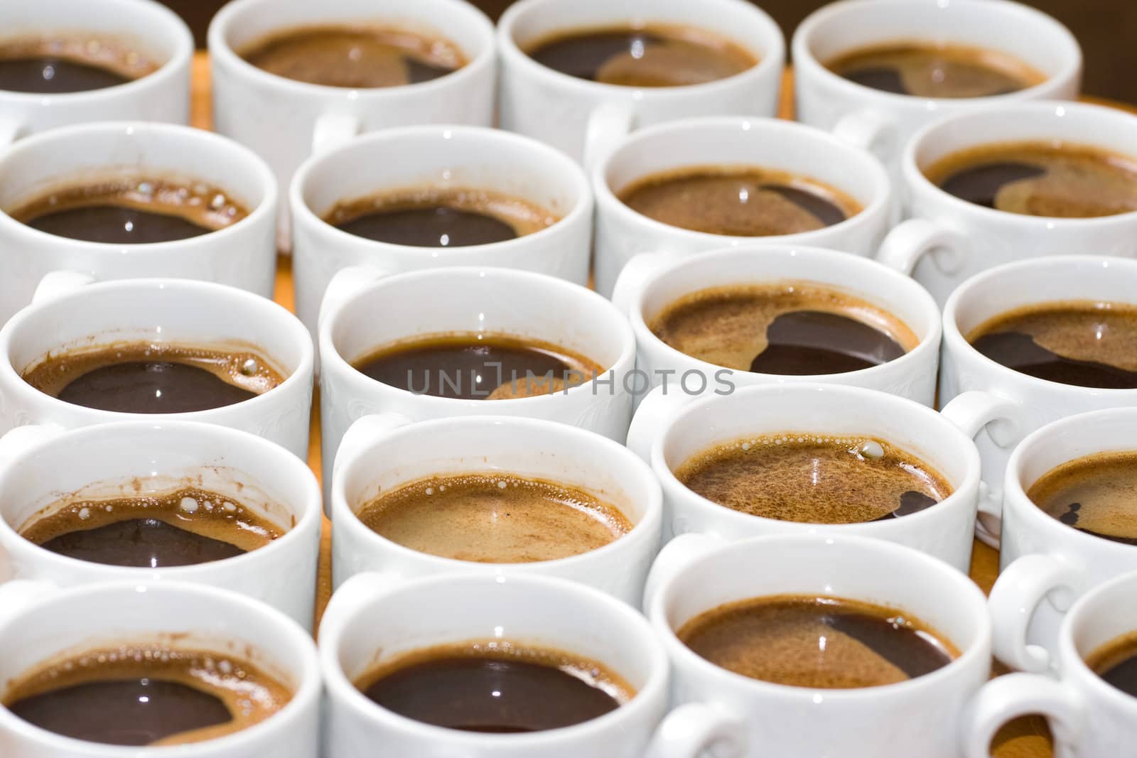 Multiple tasty coffee cups in a restaurant. 