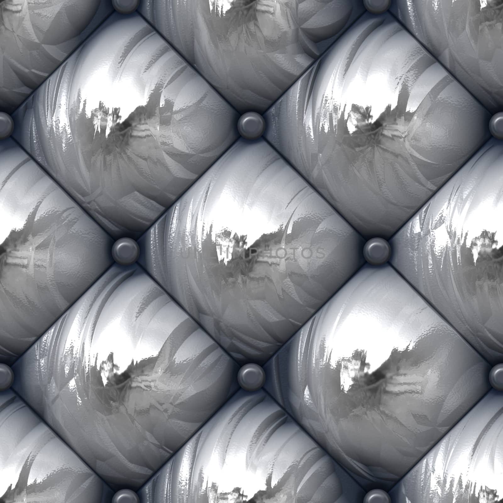 A 3D illustration of a seamlessly patternable silver padded upholstery texture.