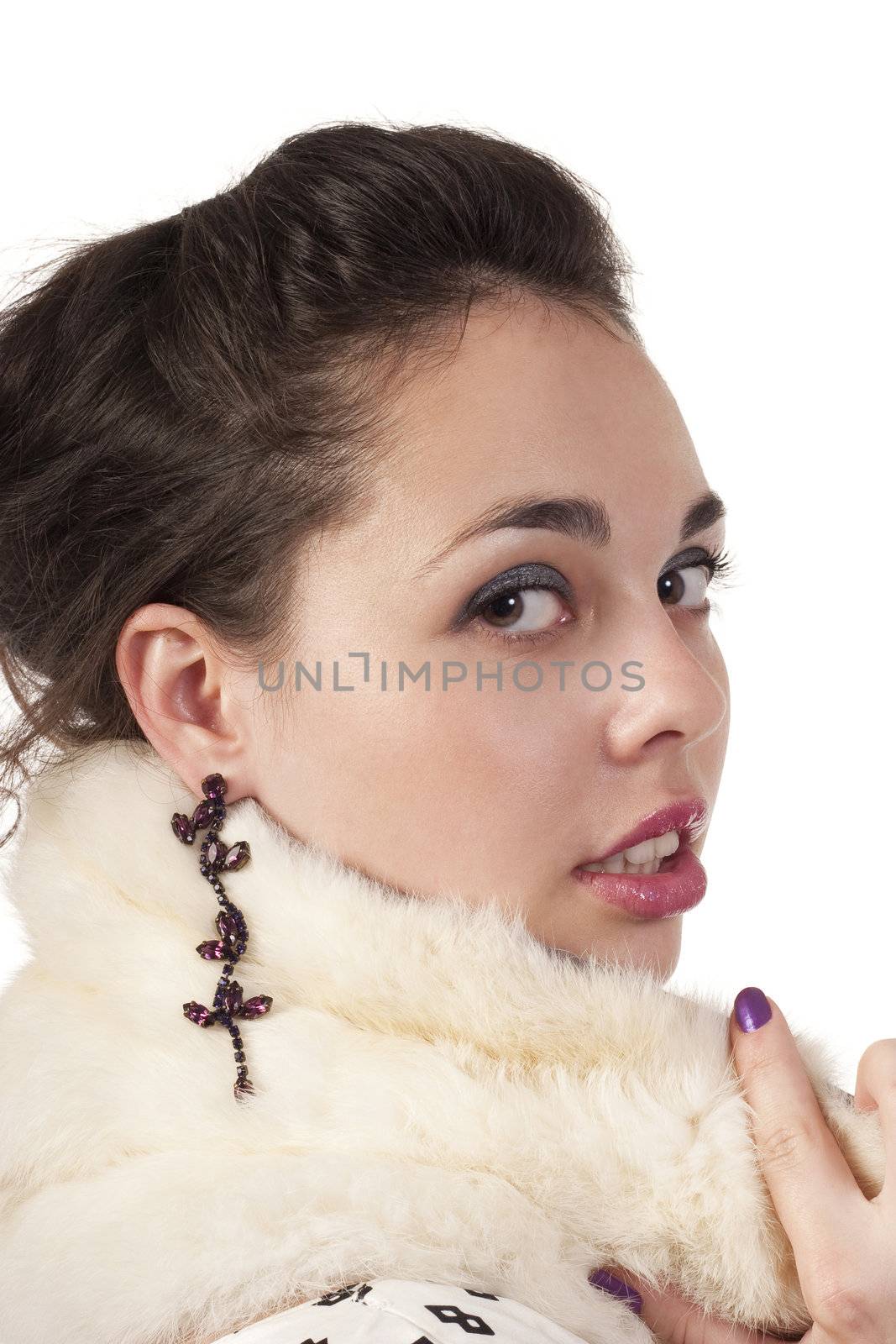 Girl in classic dress posing to the camera