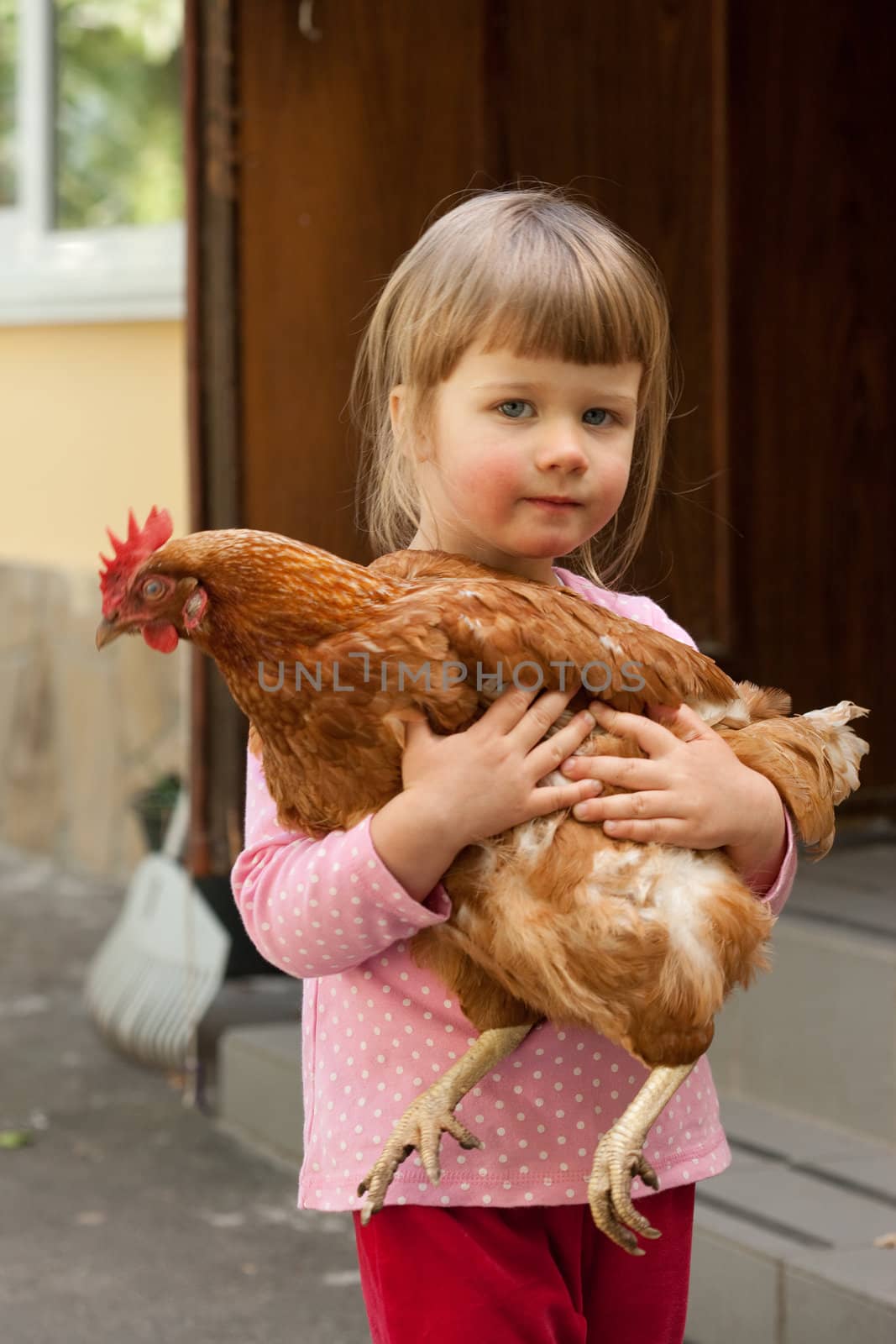 people series: little girl with red hen