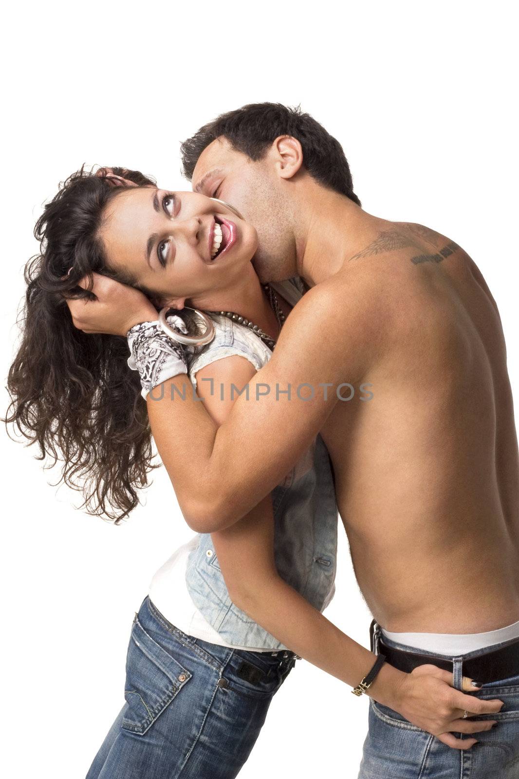 Man kissing his girlfriend in the neck