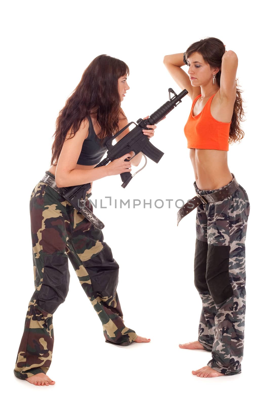 image of two models playing roles of a soldier and captive