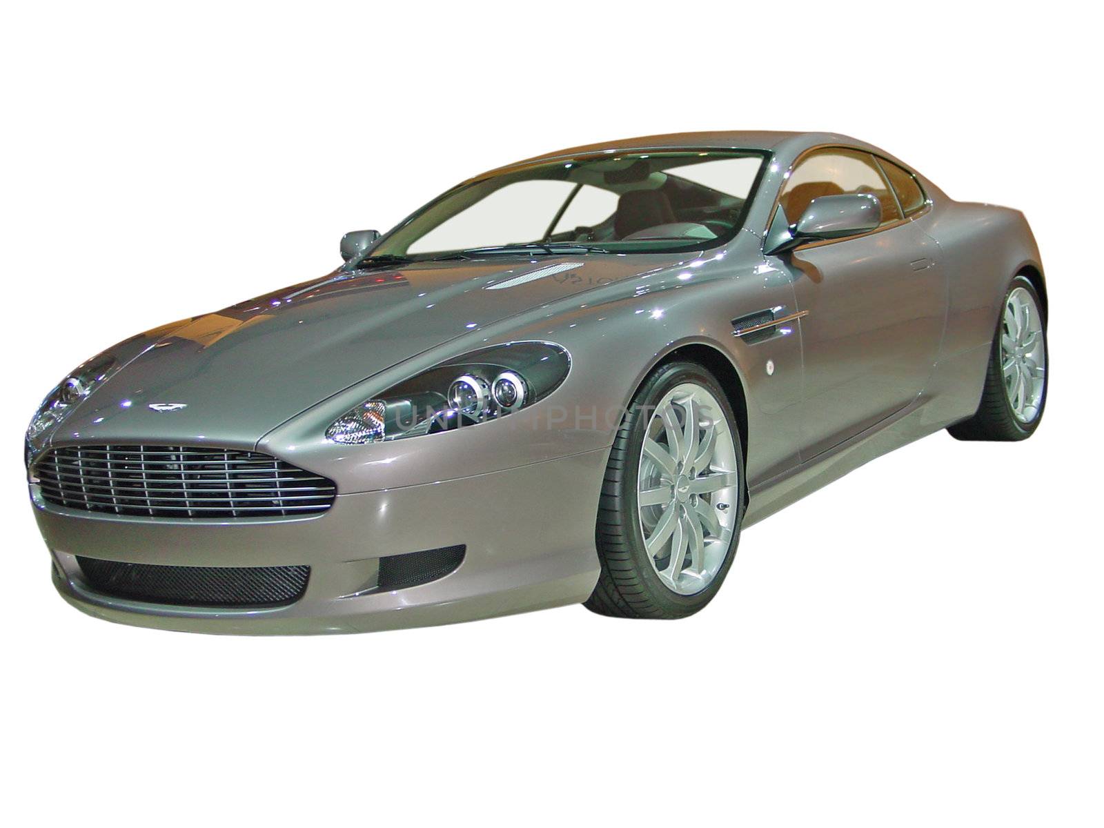 This is the Aston Martin DB9 coupe from the 2007 Detroit North American International Auto Show, isolated on white.