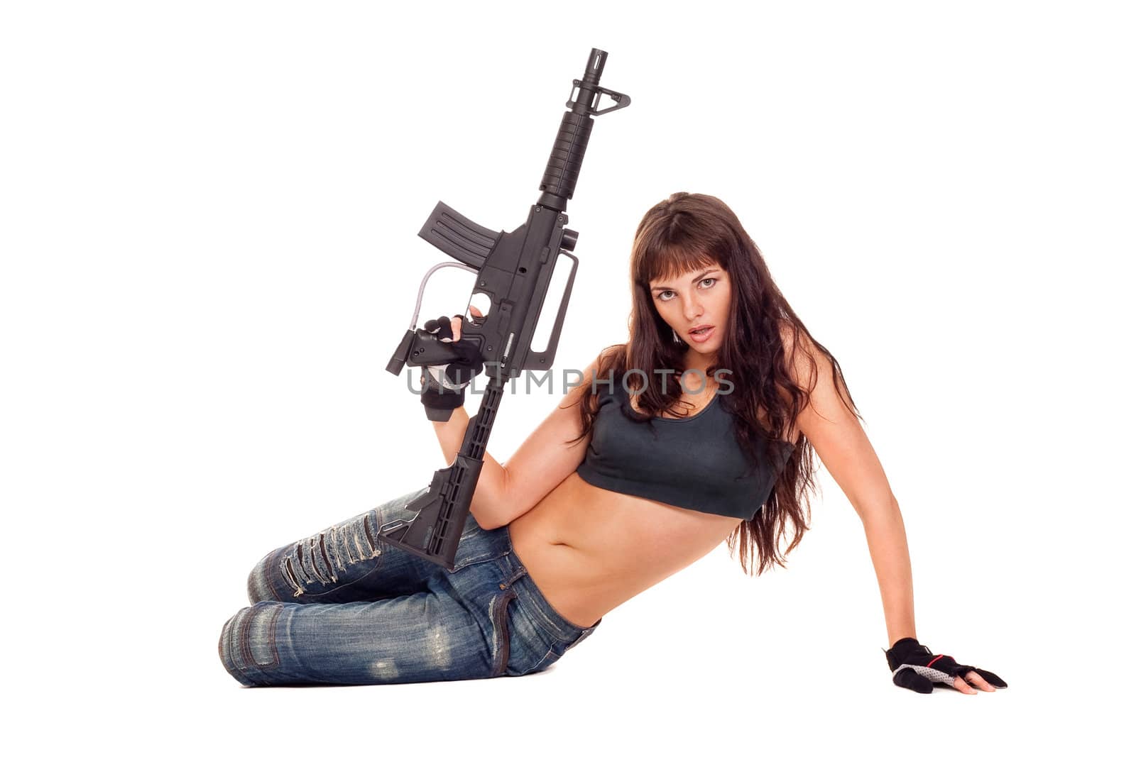 Image of a posing girl with a rifle