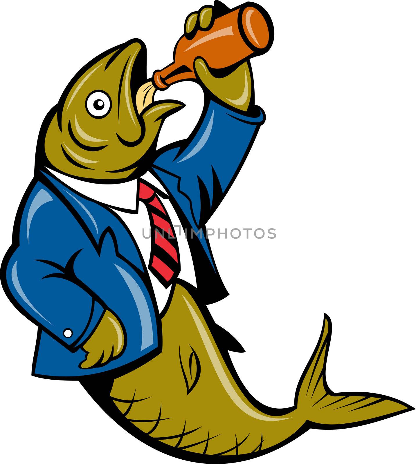Herring fish business suit drinking beer bottle by patrimonio
