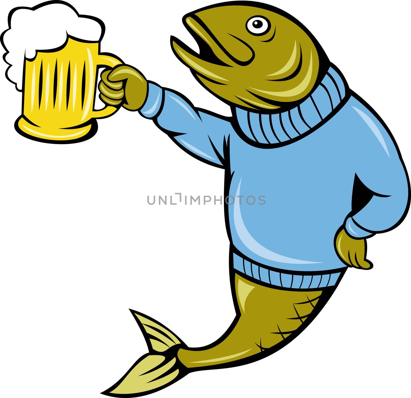 Trout fish holding a beer mug by patrimonio