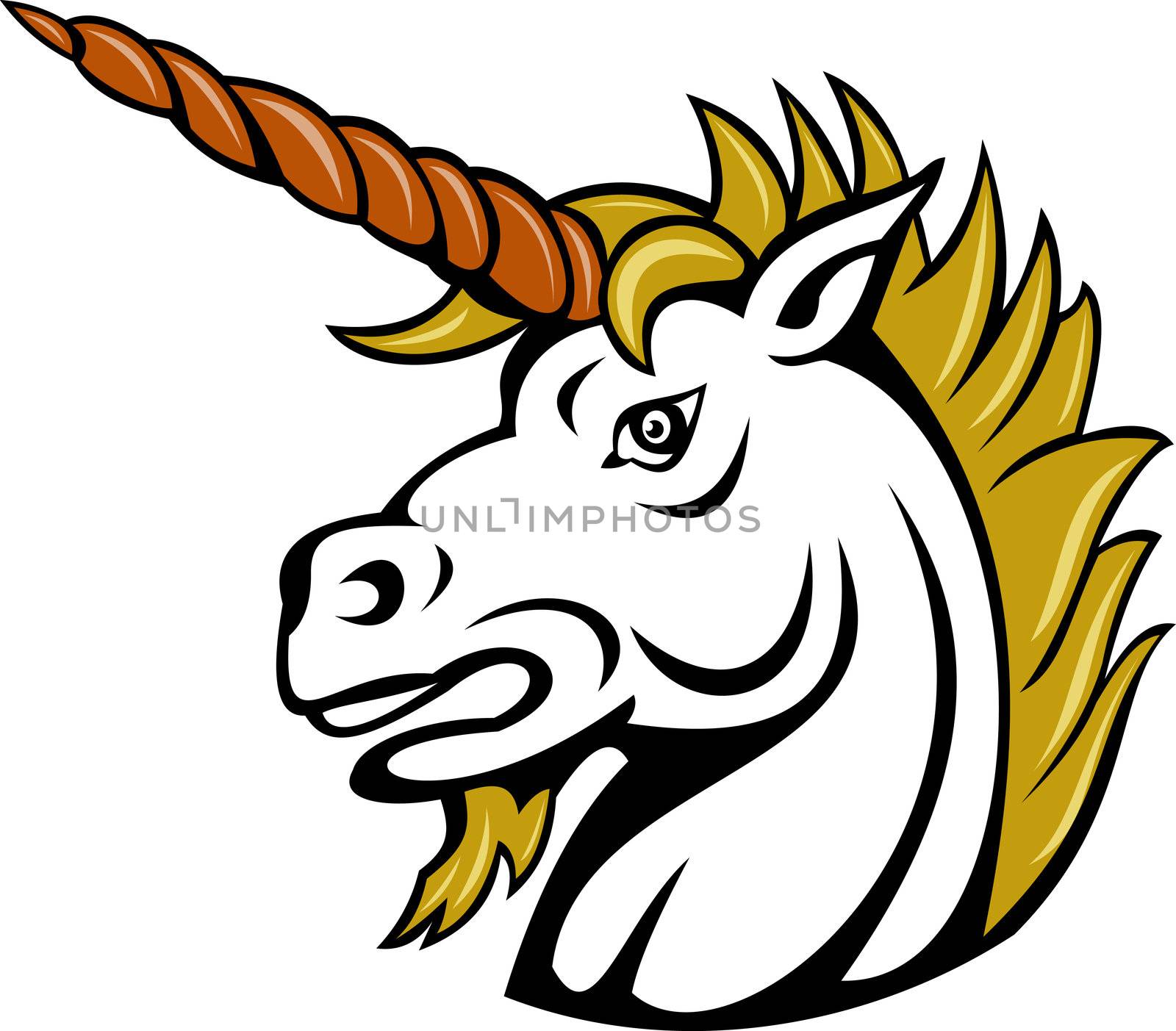 illustration of an angry cartoon unicorn isolated on white
