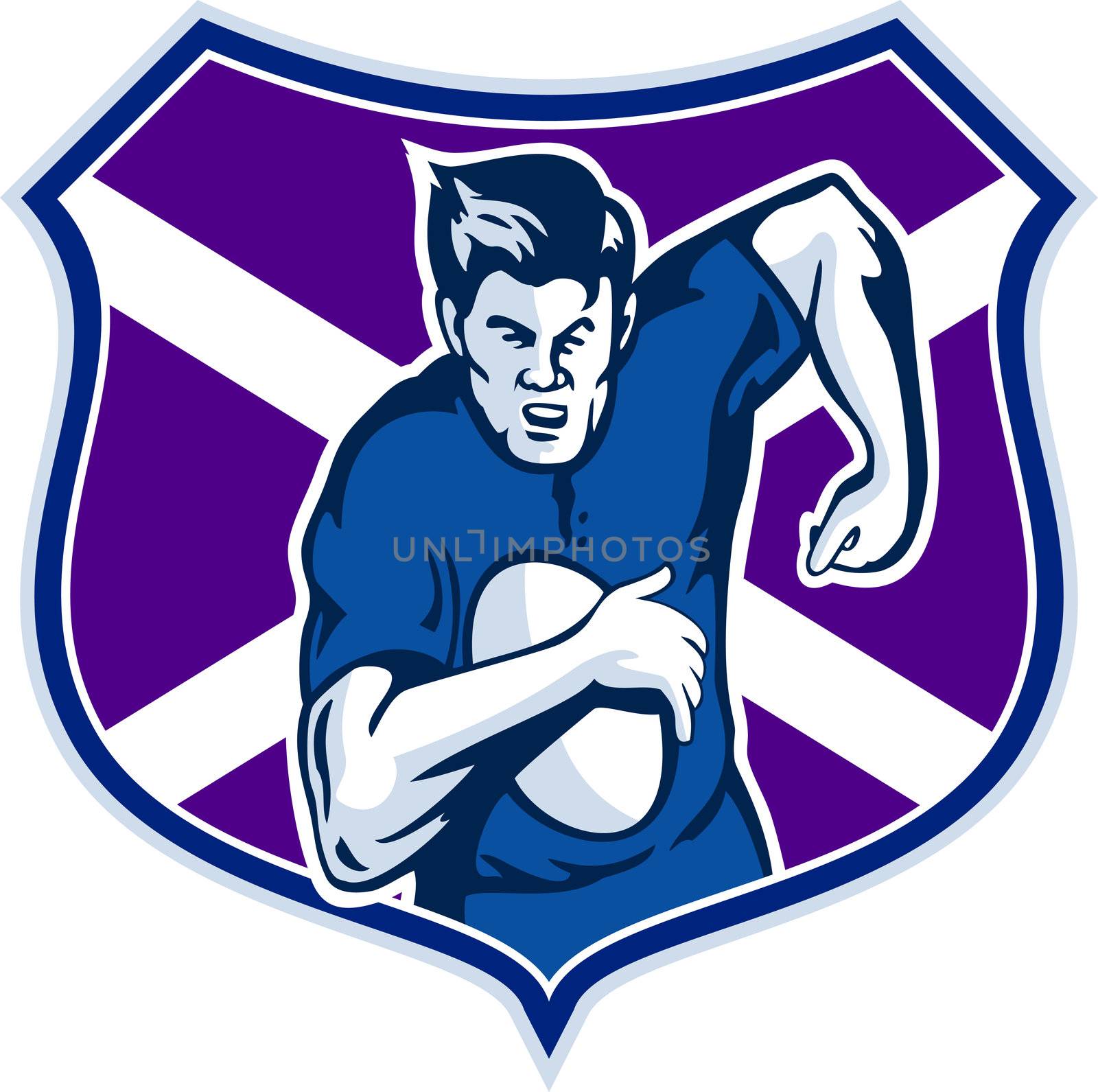 rugby player flag and shield of scotland by patrimonio