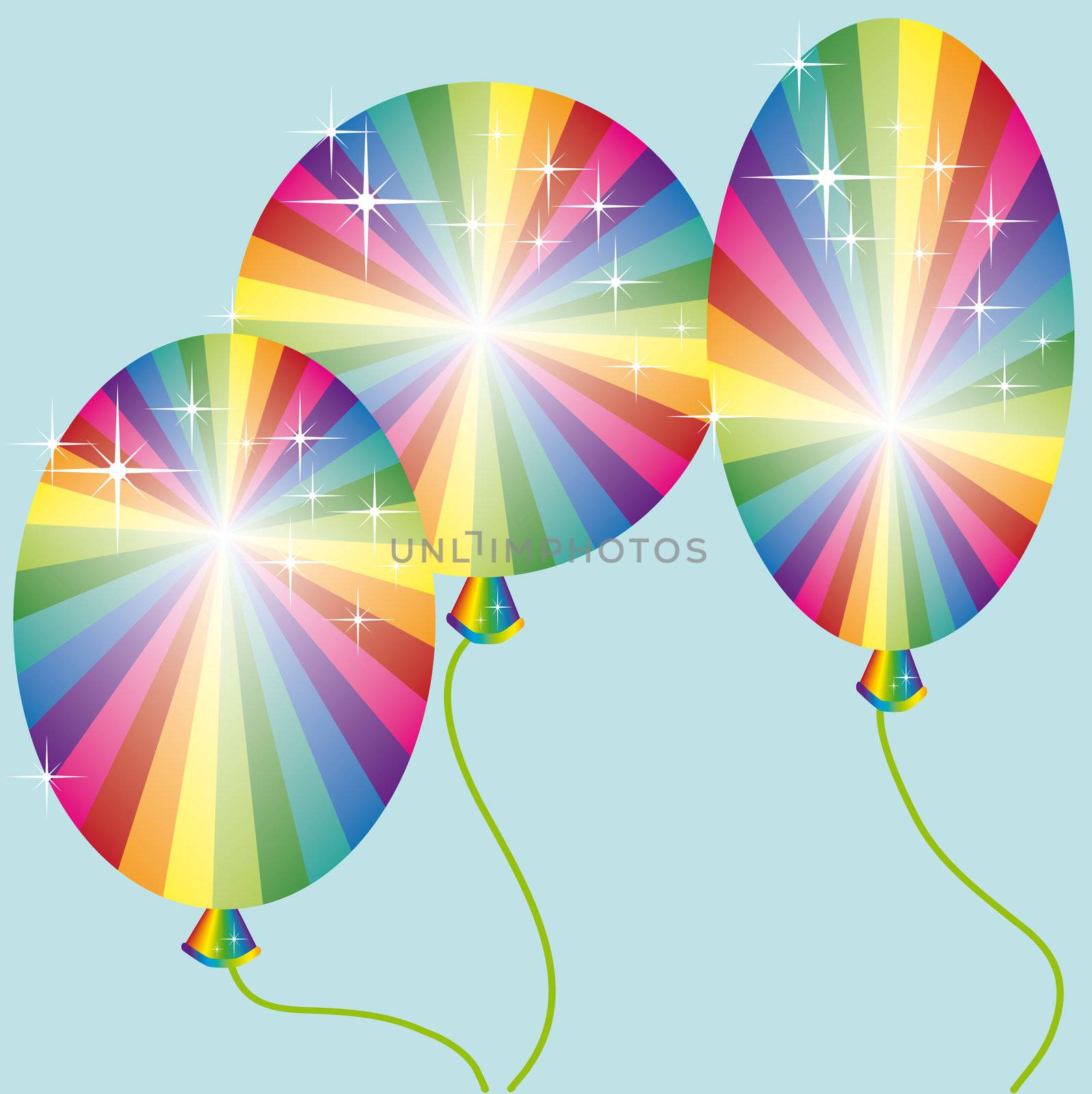 three rainbow colored balloons by karinclaus