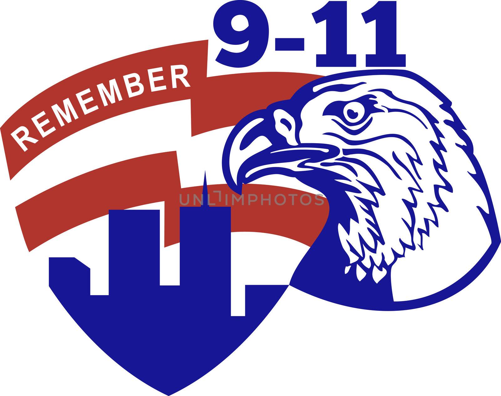 9-11 Eagle Head World Trade Center American Flag by patrimonio