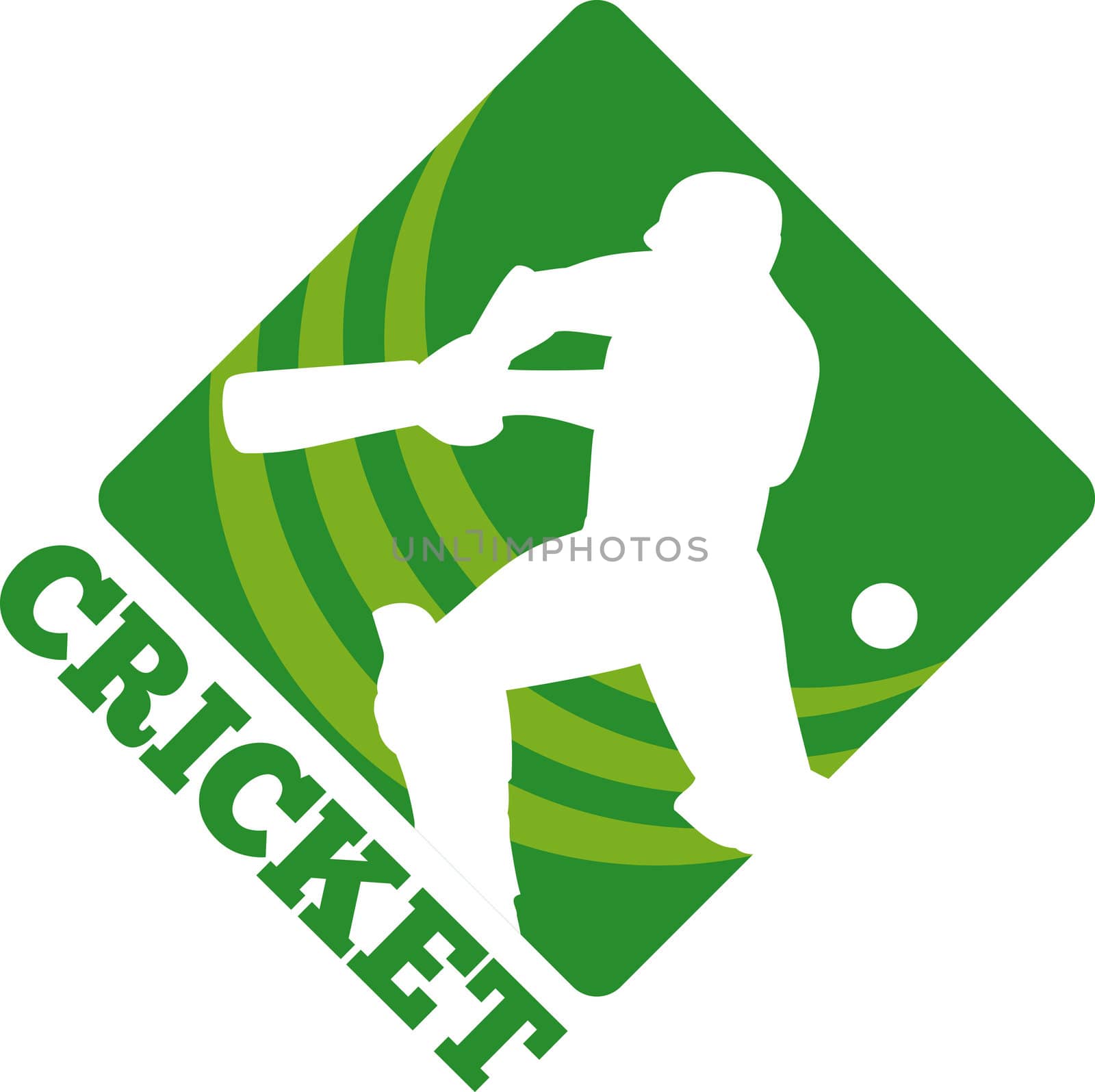 illustration of a cricket batsman silhouette batting front view isolated on white