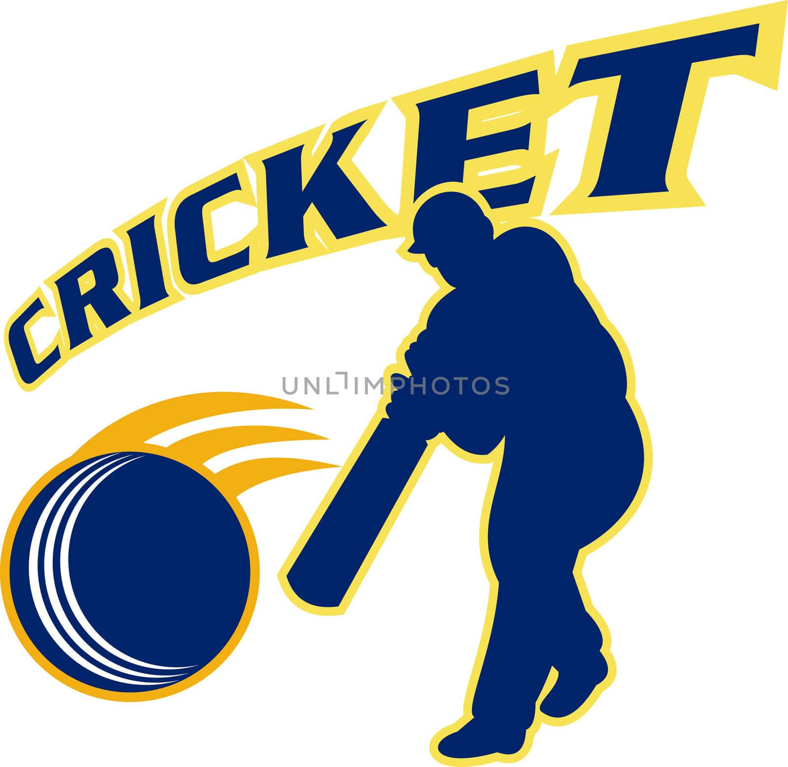 illustration of a cricket batsman silhouette batting front view isolated on white