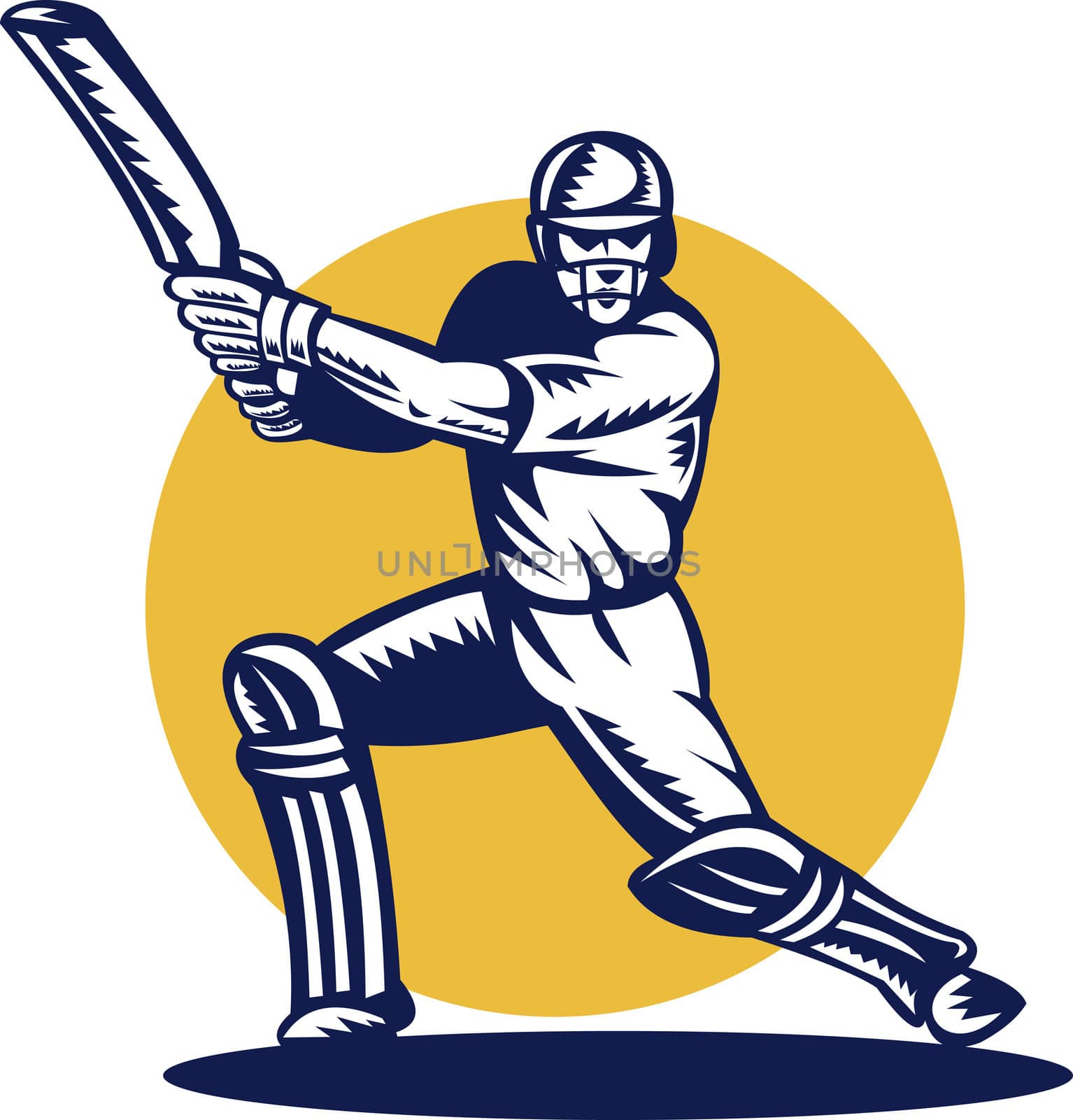 retor style illustration of a cricket sports batsman batting front view done in retro style