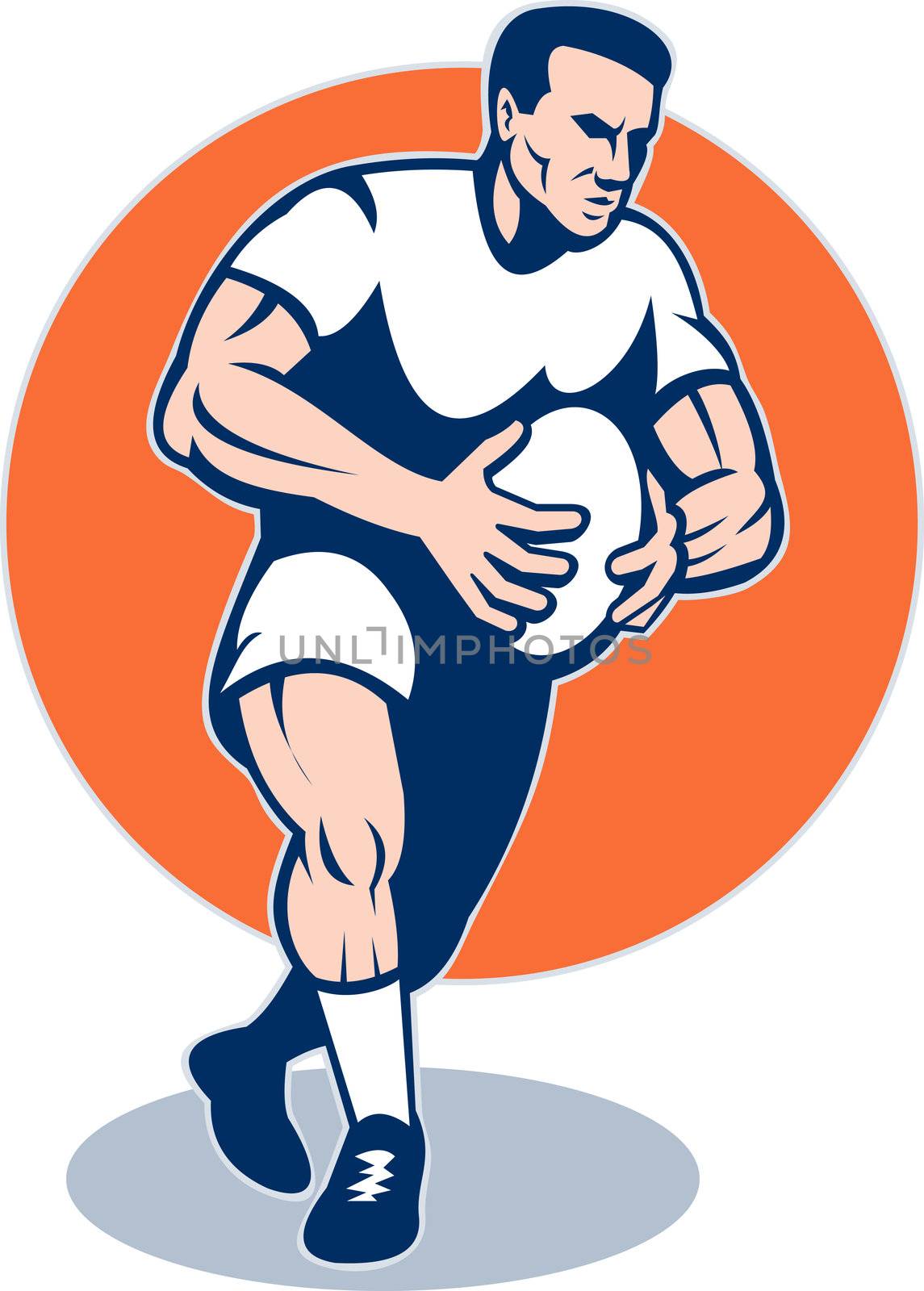 illustration of a rugby player running with ball done in retro style