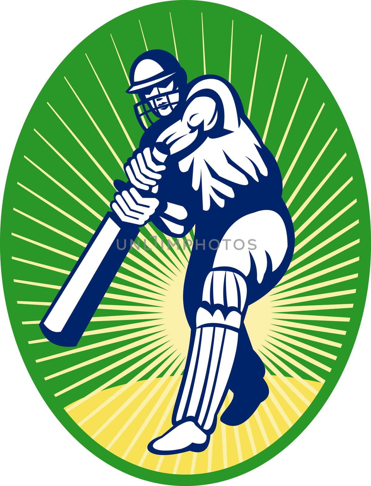 illustration of a cricket batsman silhouette batting front view 