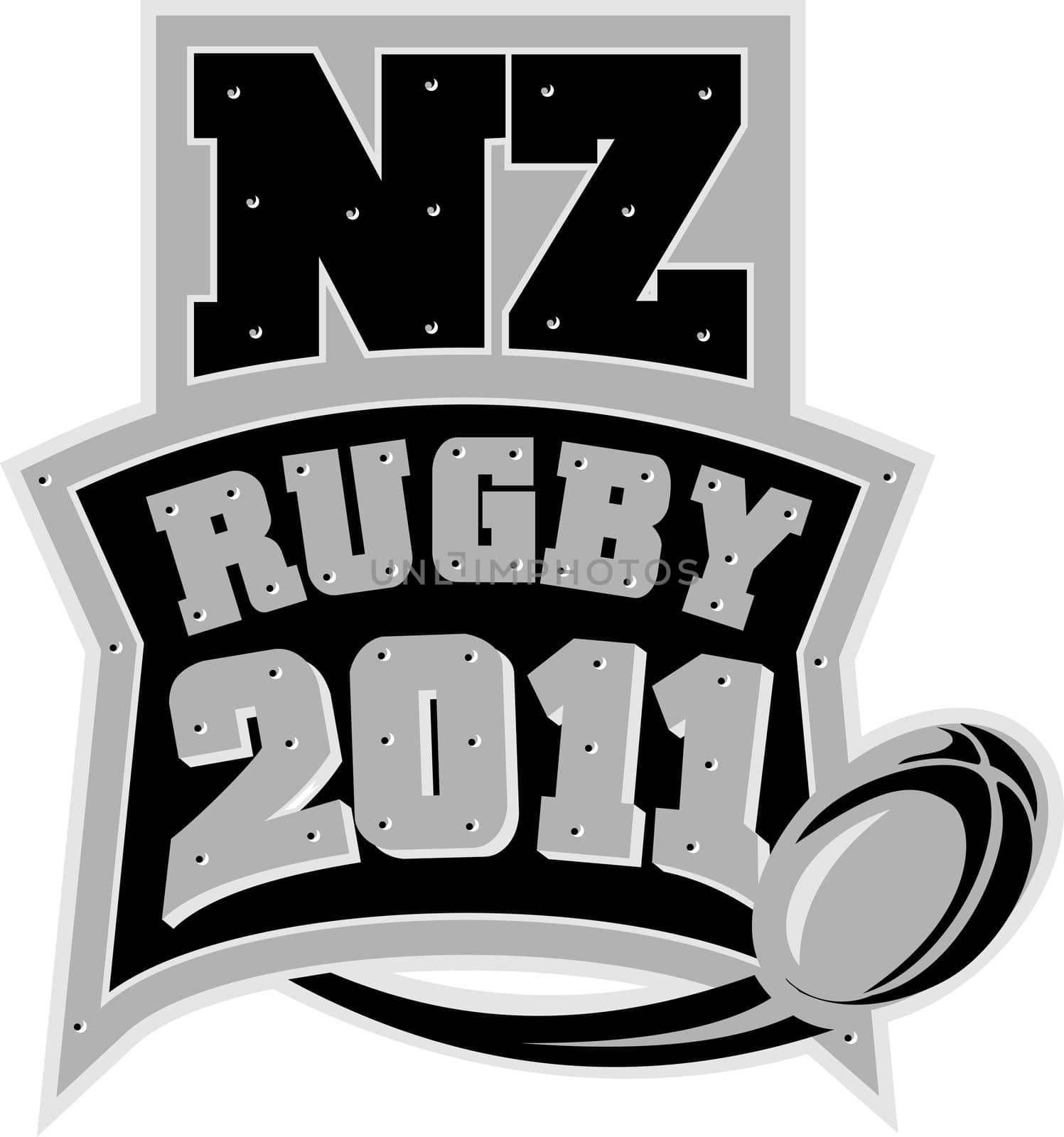 illustration of a ball flying with words New Zealand Rugby 2011