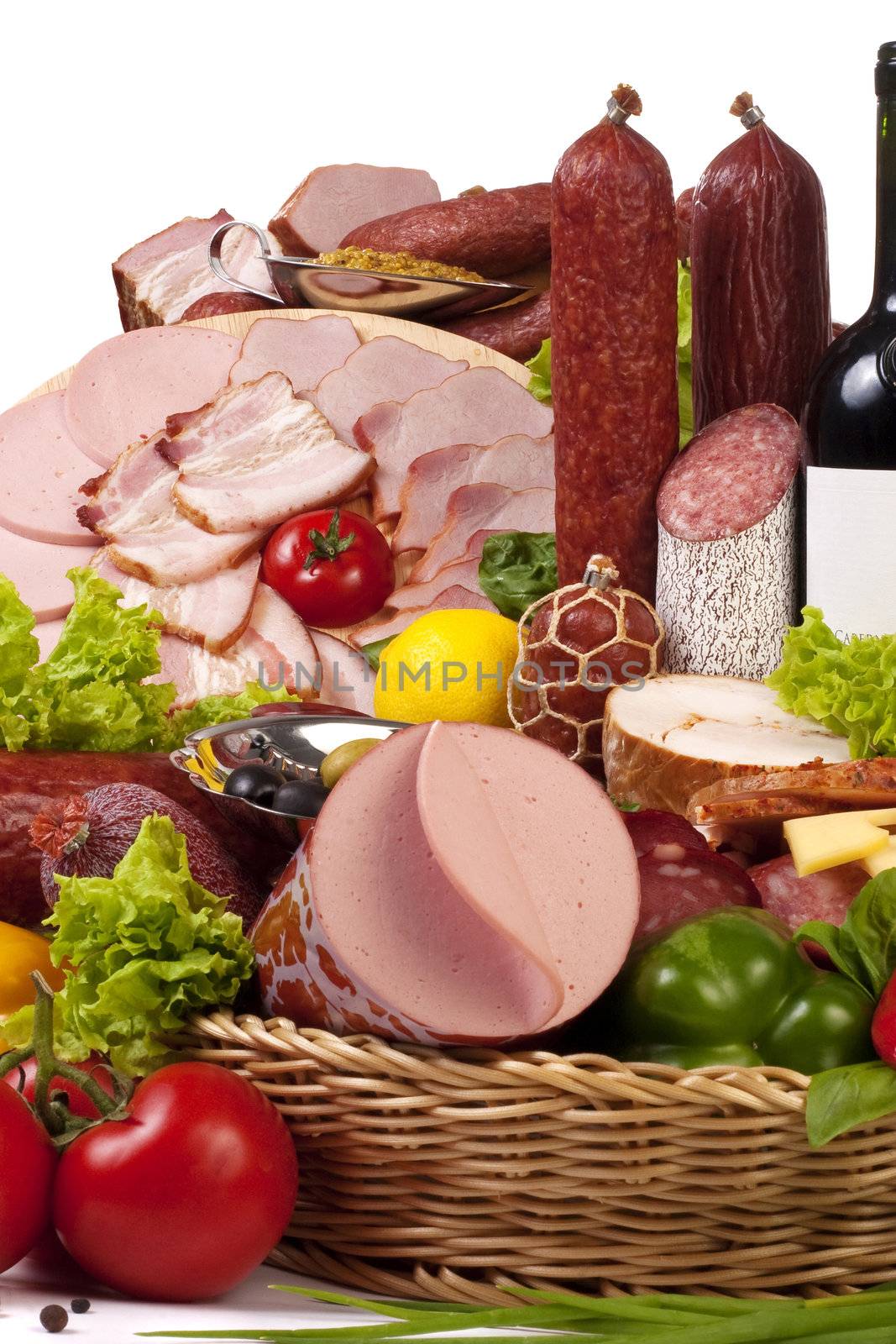 A composition of meat and vegetables with wine by igor_stramyk
