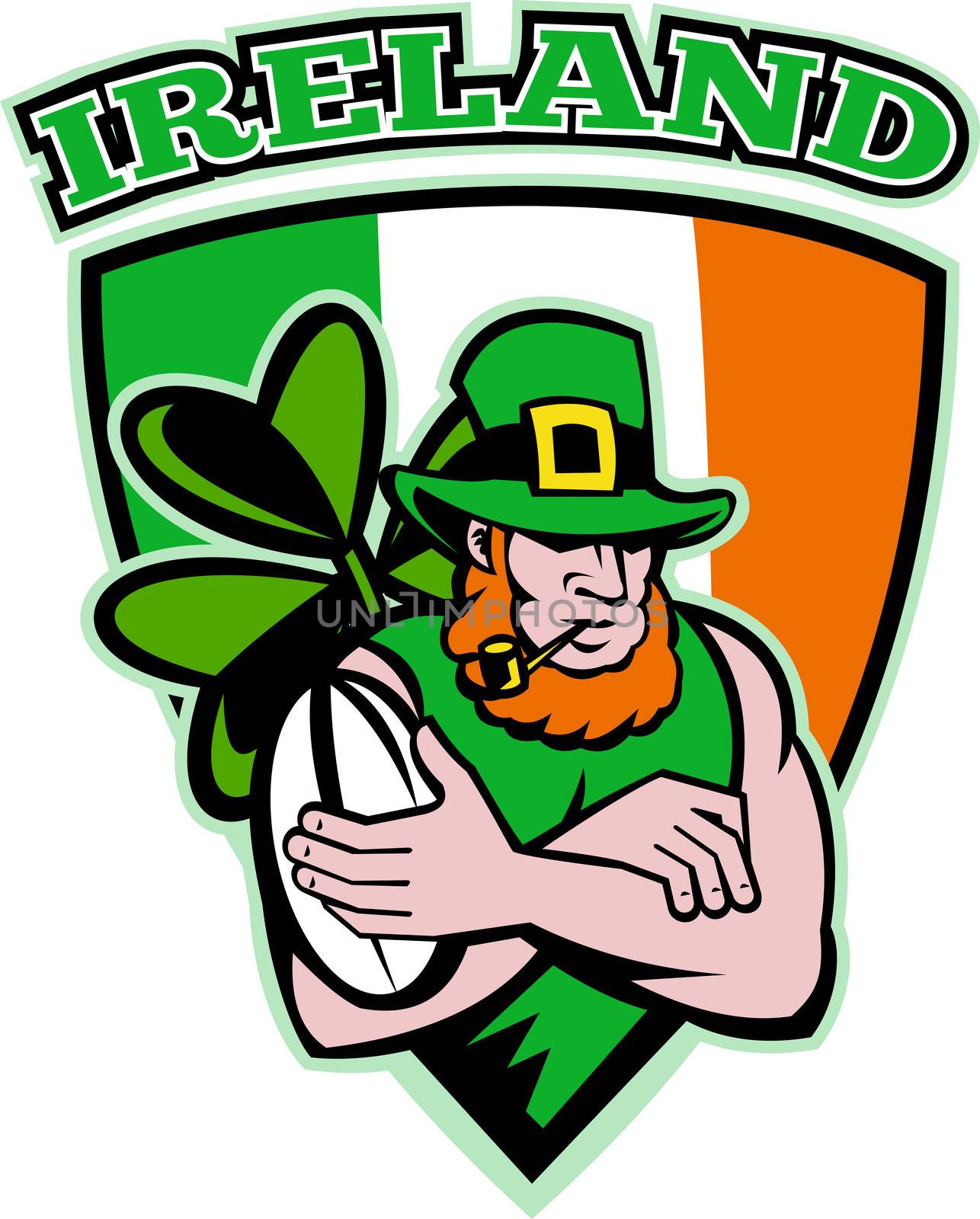 Irish leprechaun rugby player shield Ireland by patrimonio
