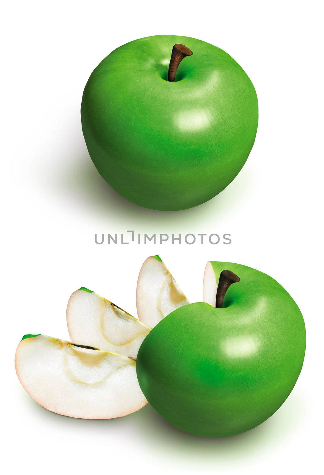 Sliced green 3D apple