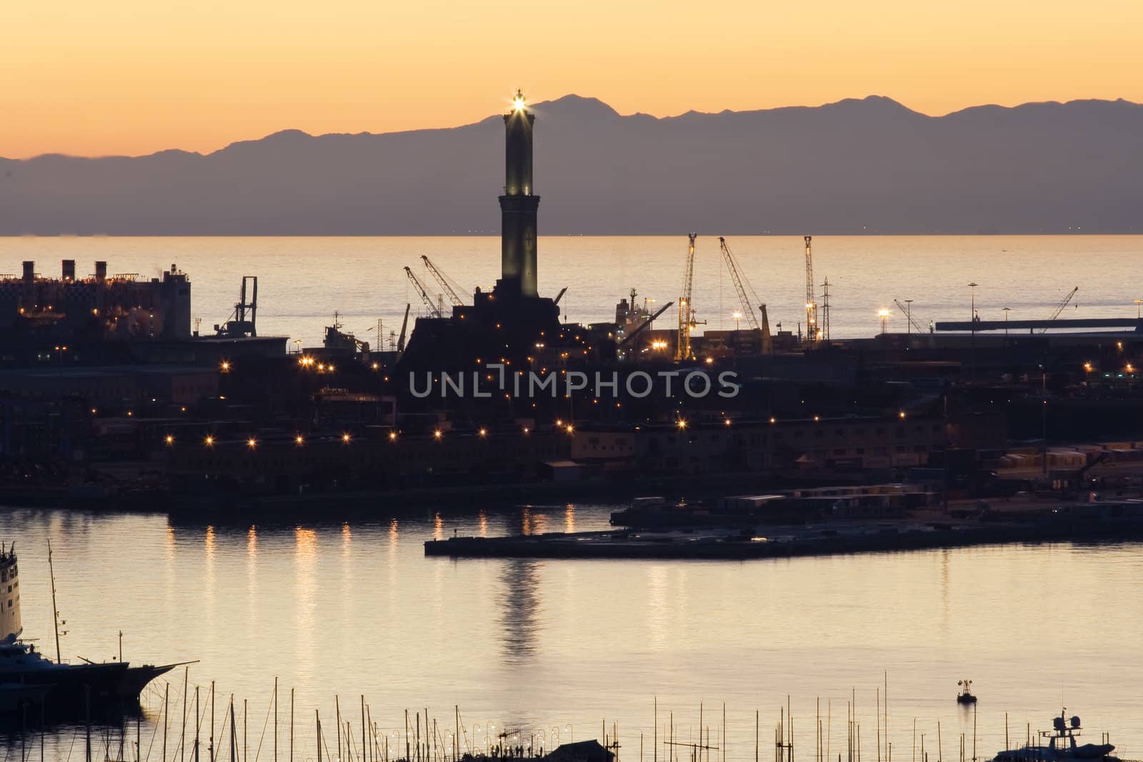 The port of genoa with the lanterna, symbol of the city