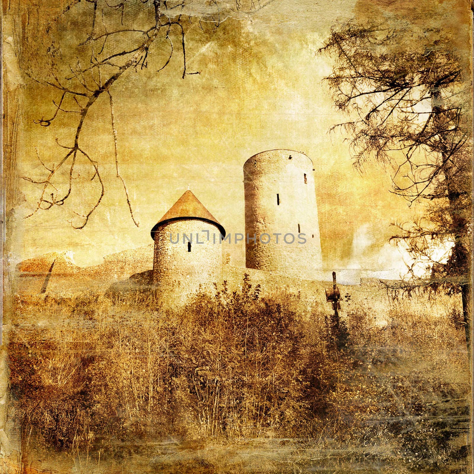 old castle - picture in retro style 