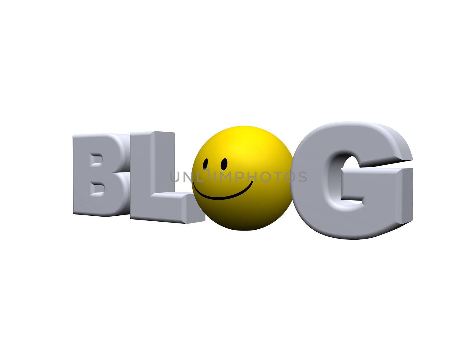 the word blog and smiley - 3d illustration