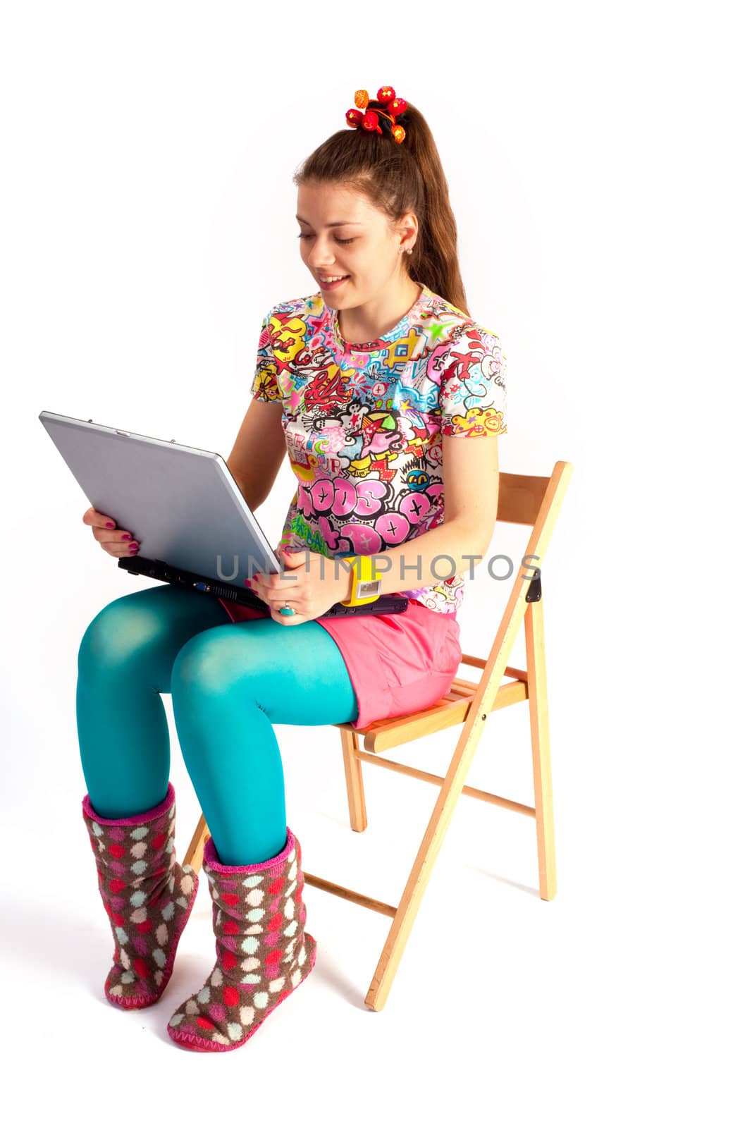 people series: young woman with notebook on chair