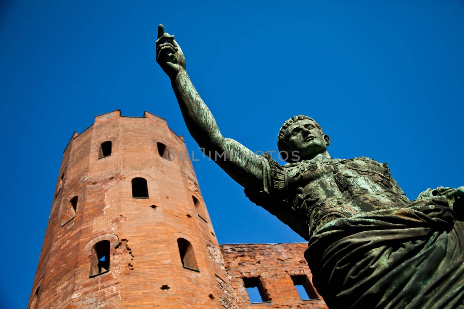 Statue of Cesare Augustus in Torino - Italy: concept of leadership