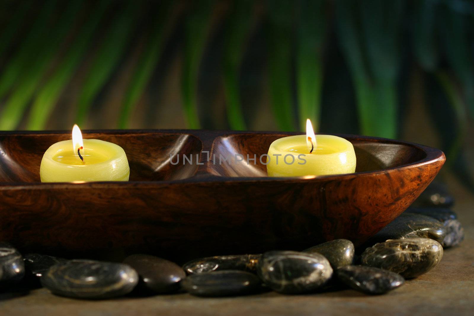 Massage stones and spa candles  by Sandralise