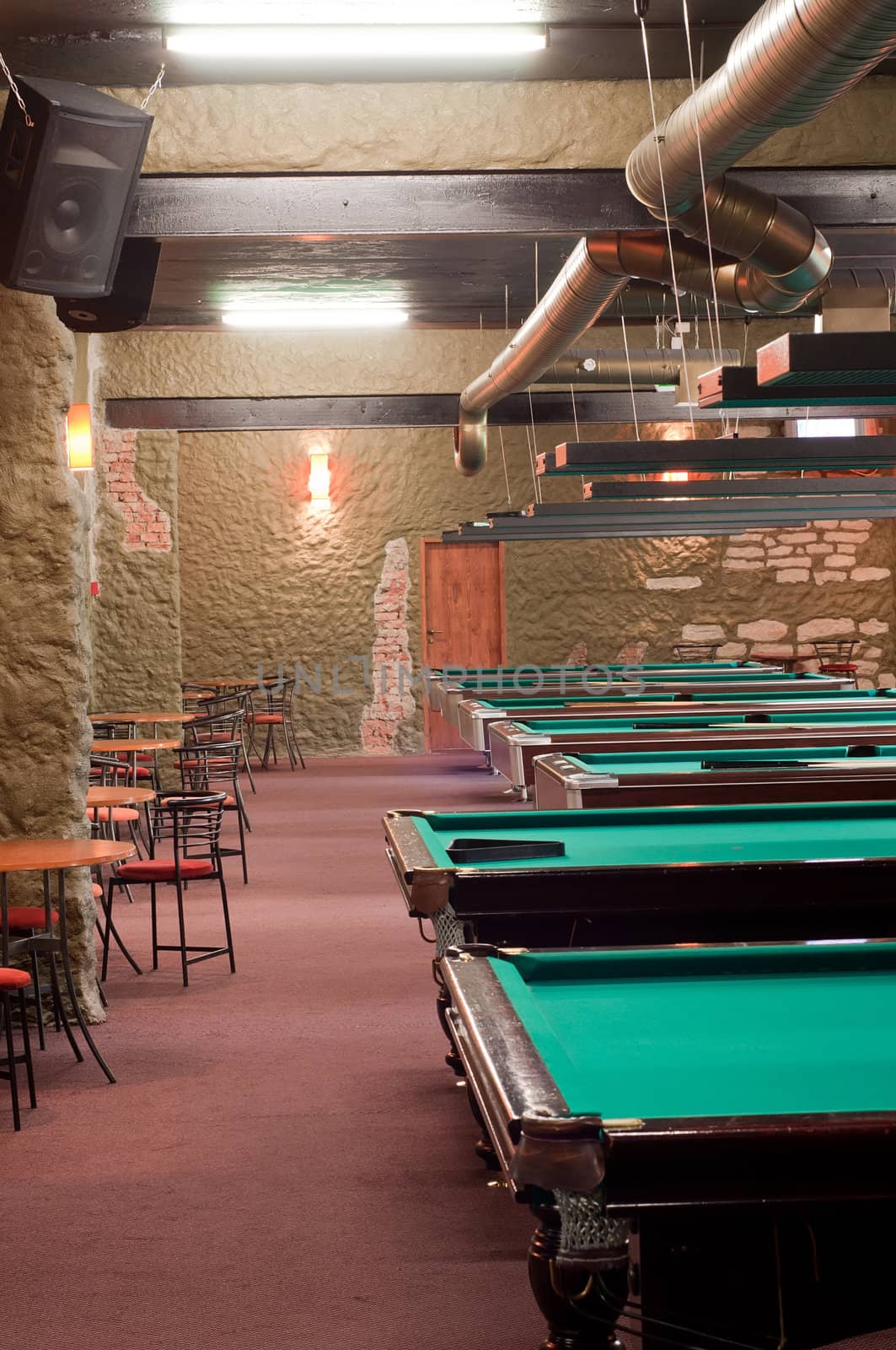 Shot of billiard room with tables, interior