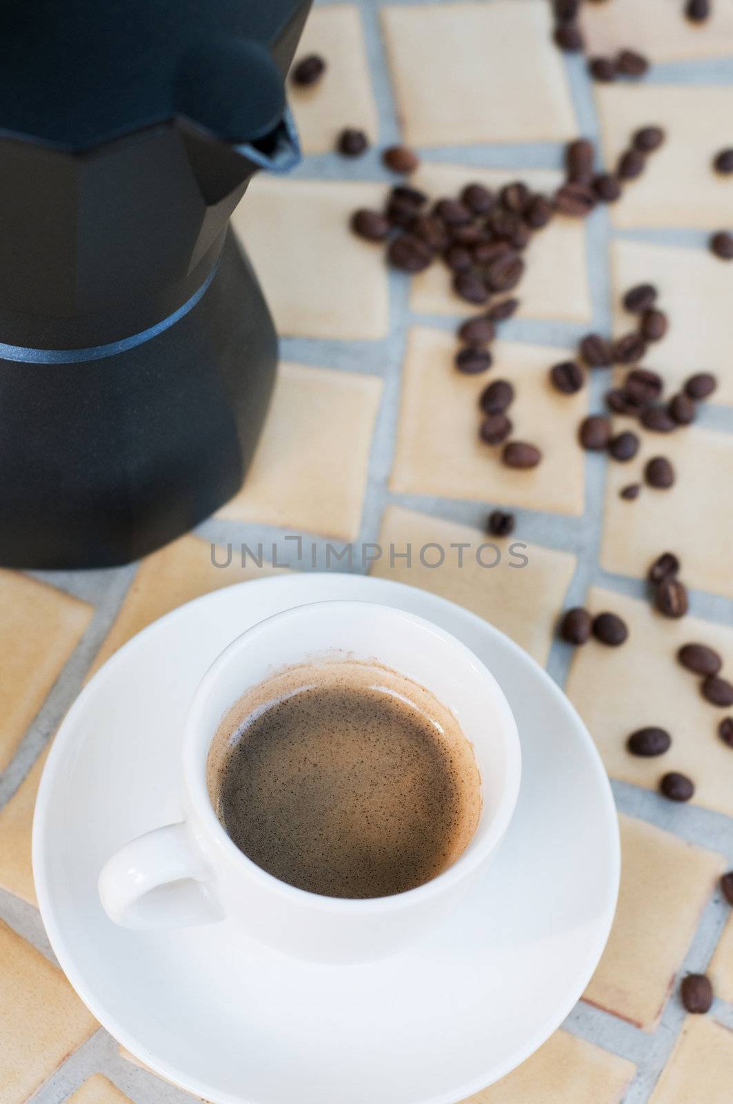 Shot of coffee maker, espresso machine on the table