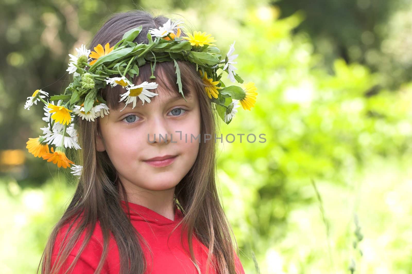 The girl with blue eyes in a wreath 