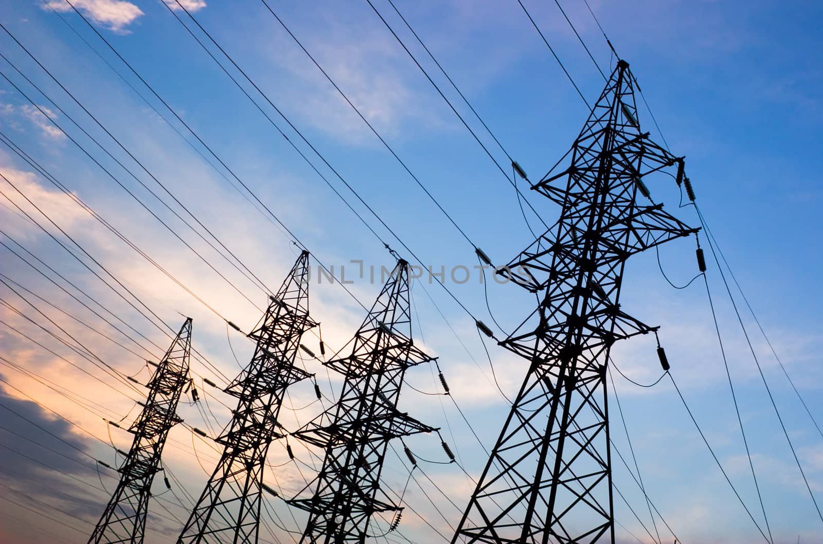 Transmission line on a background of the coming sun