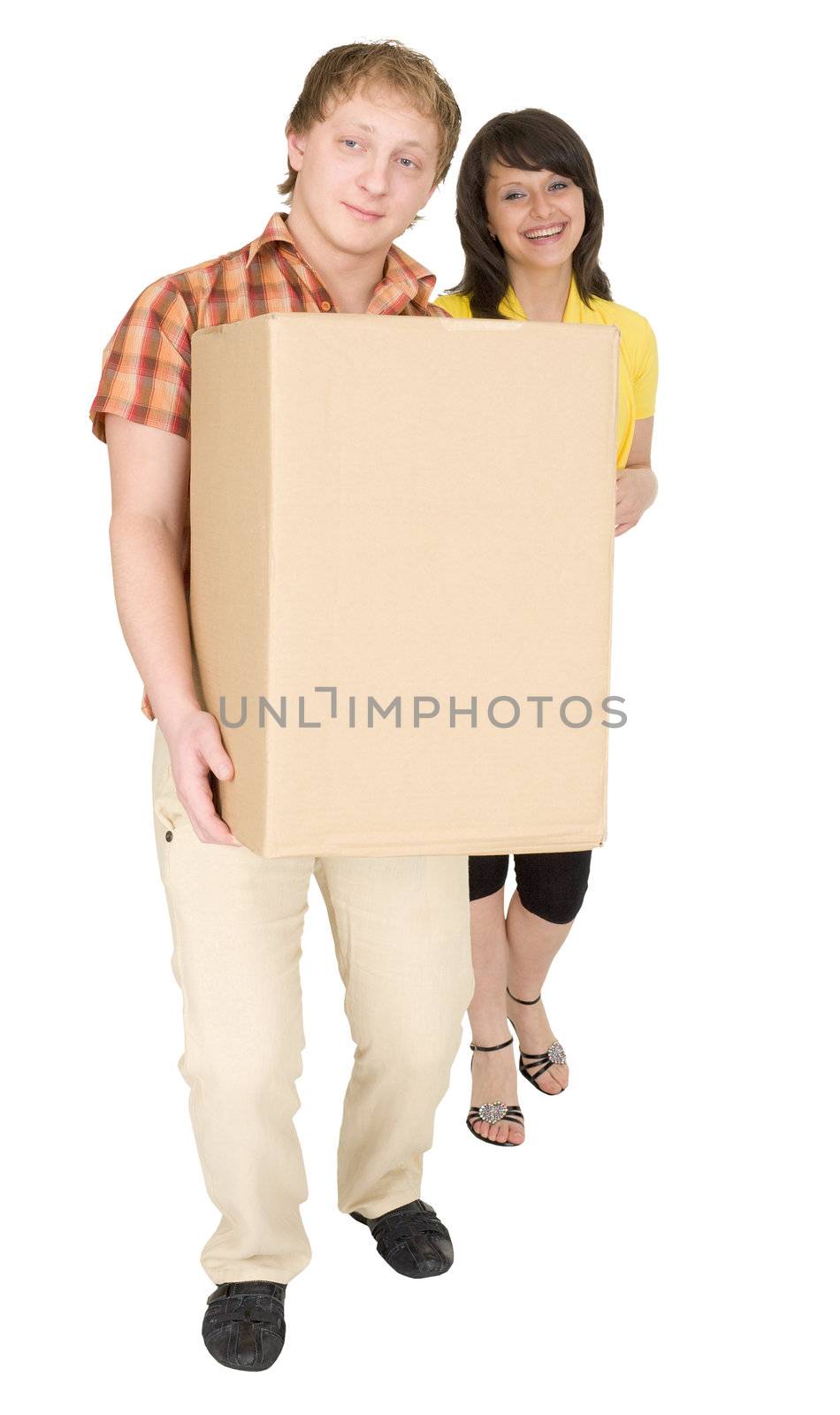 Woman and man bear the big cardboard box by pzaxe