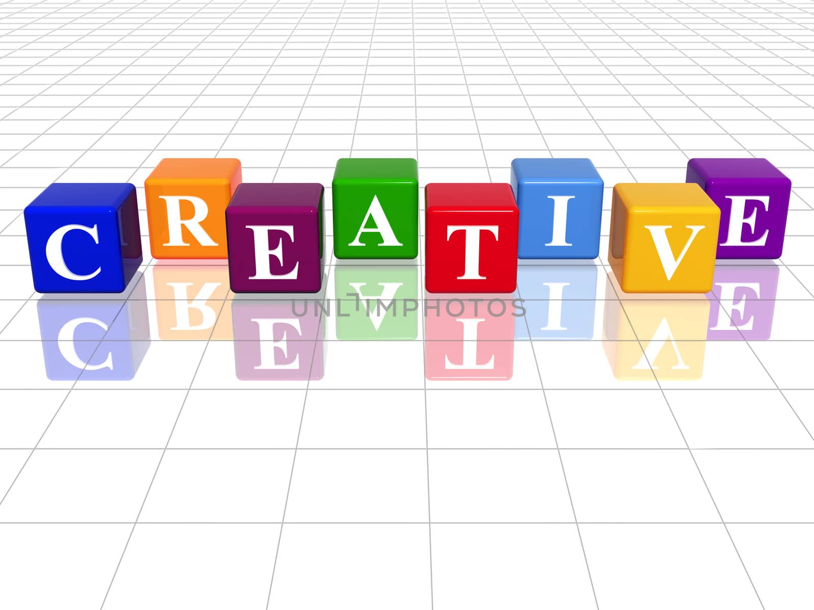 3d colour cubes with text - creative, word, with reflection