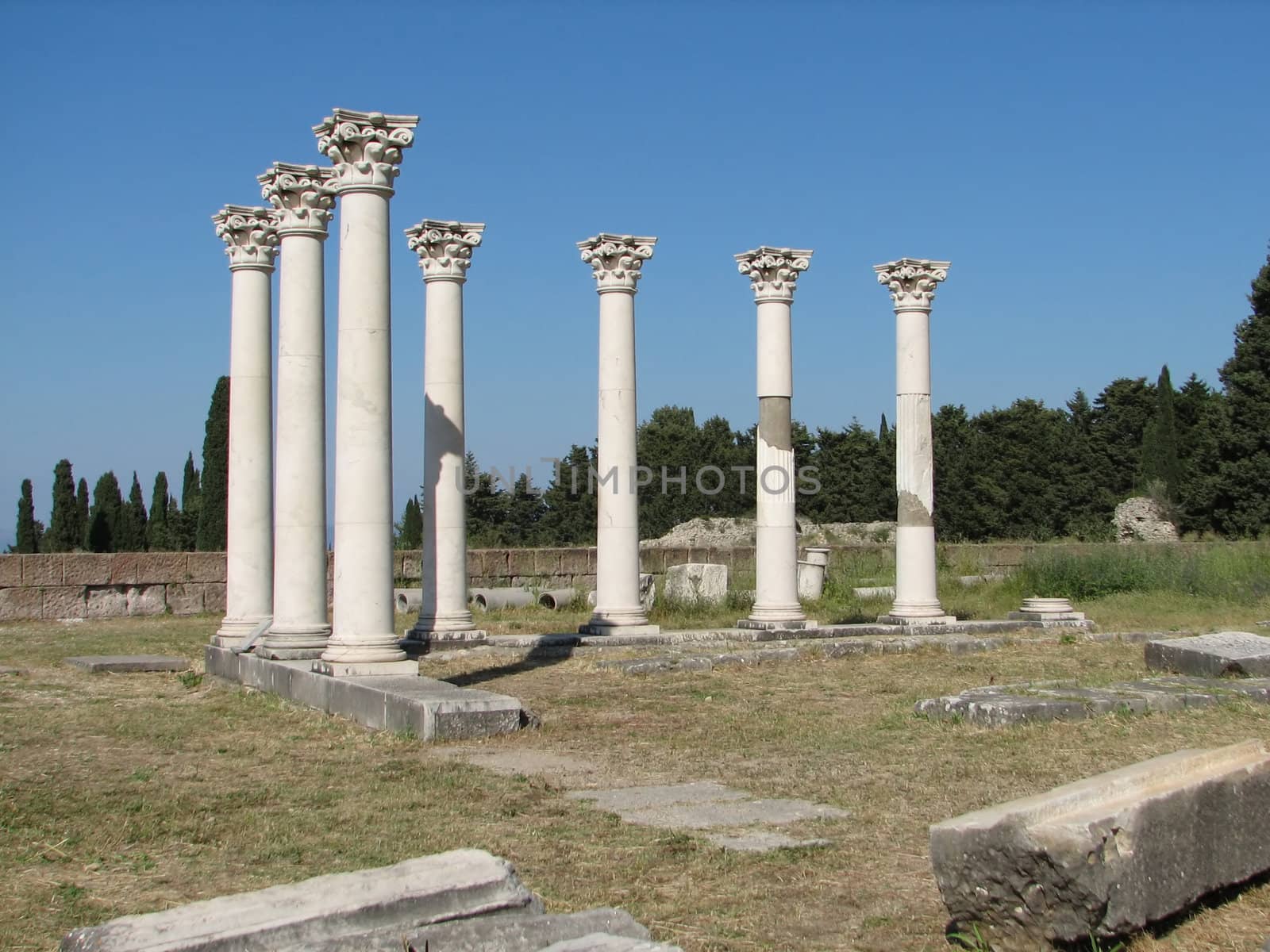 antique Greek column on the Island of Kos in the Mediterranean area, called Asclepion, hospital of the famous doctor Hippokrates