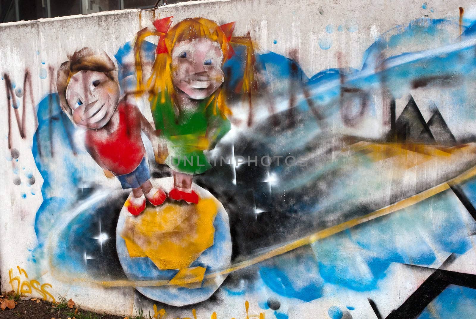 The wall with city graffiti. Donetsk, Ukraine