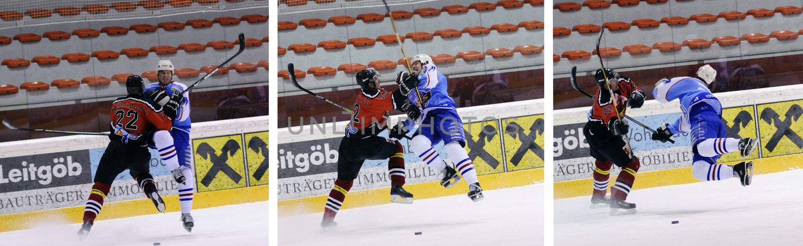 ZELL AM SEE, AUSTRIA - FEB 13: Salzburg hockey League. Markus Ralser crosschecks Morzg player an get ejected from the game. Game SV Schuttdorf vs HCS Morzg  (Result 9-3) on February 13, 2011 at the hockey rink of Zell am See