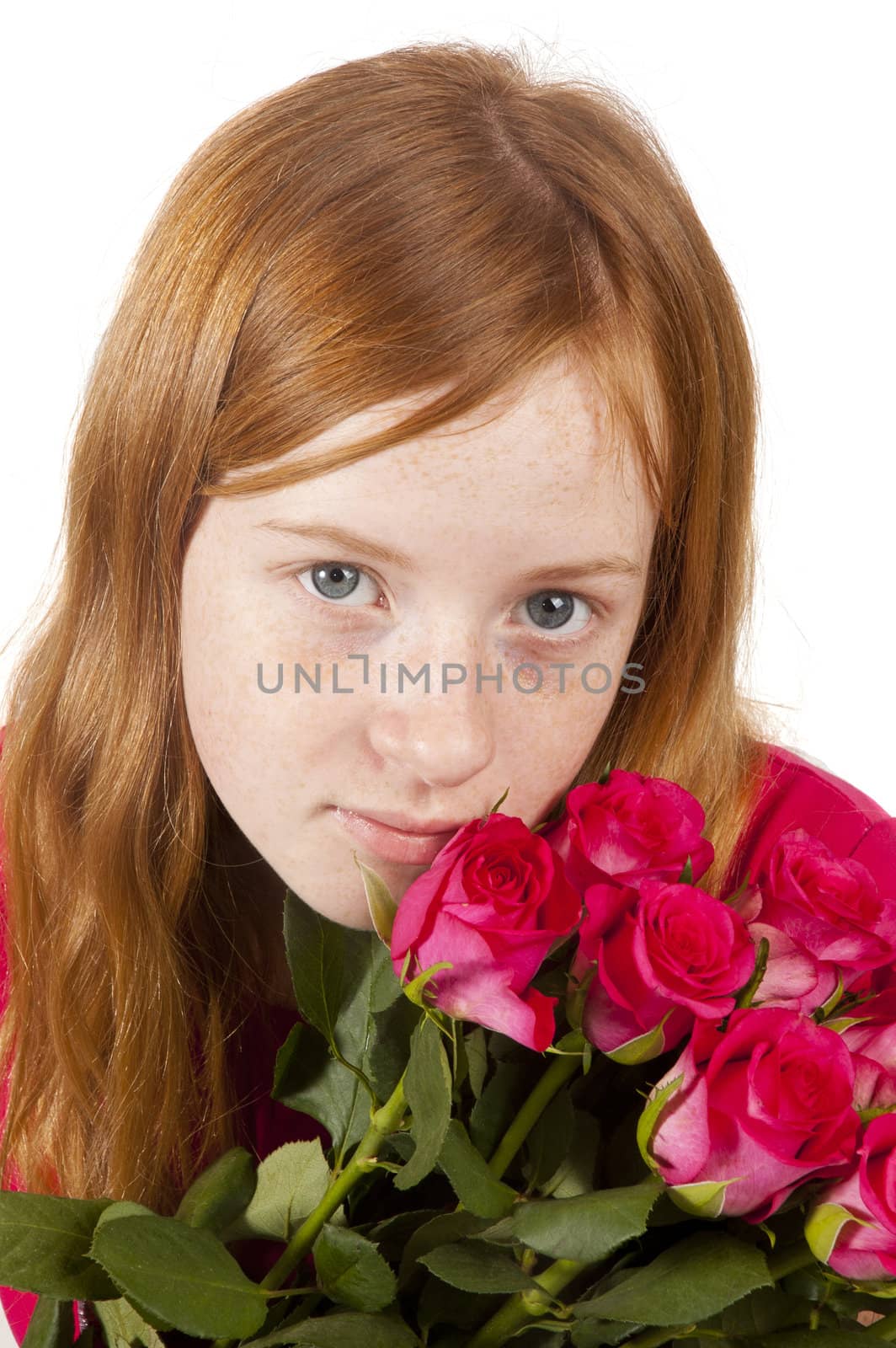Little girl is holding pink roses by ladyminnie