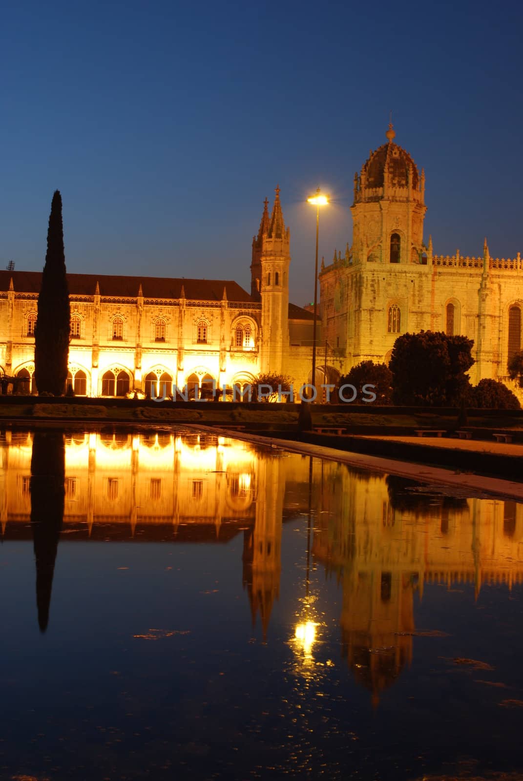 famous landmark/monument after sunset in Lisbon, Portugal